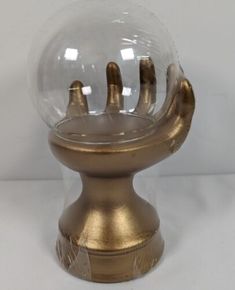 a glass ball with two hands inside it