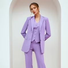 Lavender Formal Pantsuit for Women Business Women Suit with - Etsy Brasil Fitted Single Breasted Sets For Workwear, Single Breasted Fitted Sets For Workwear, Classic Single-breasted Three-piece Suit For Spring, Classic Single Breasted Three-piece Suit For Spring, Professional Single-breasted Suit Sets, Professional Single Breasted Suit Sets, Classic Three-piece Suit With Suit Collar For Spring, Fitted Three-piece Suit For Spring Office Wear, Formal Tailored Skirt Suit With Notch Lapel