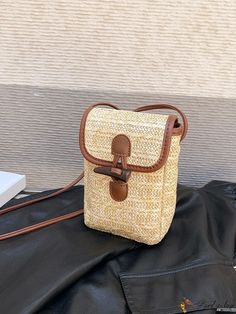 BirdinBag - Compact Flap Straw Bag with Contrast Binding and Button Detail - Ideal for Vacations Word Wrap, White Space, Bag Bag, Mini Fashion, Button Detail, Straw Bag, Colorful Backgrounds, Binding, Color Blocking