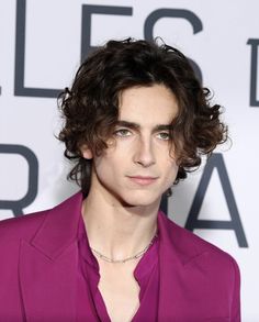 a man with curly hair wearing a purple suit