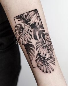 a black and white photo of a plant on the arm