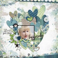 a scrapbook page with an image of a child's face in the center