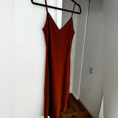 New & Never Worn (Without Tags) Color Is A Brown/Orange! This Is A Classic V-Neck Slip Dress With Adjustable Straps And A Bias Cut. It’s Made From Effortless Satin Drapey, Lightweight Japanese Satin With A Glossy Look And Feel. Fitted Brown V-neck Slip Dress, Fitted Orange V-neck Midi Dress, Orange V-neck Maxi Dress For Daywear, Fitted V-neck Slip Dress For Fall, Fitted Sleeveless Orange Slip Dress, Fitted Orange Sleeveless Slip Dress, Sleeveless Orange Dress For Fall, Orange V-neck Midi Dress For Brunch, Sleeveless Orange Dresses For Fall