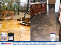 before and after photos of a concrete floor cleaning job in the process of being finished