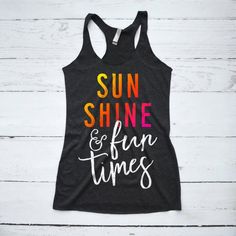 Sunshine and Fun Times, Summer Tank Top, Vitamin Sea Shirt, Beach Shirt, Summer Vacation Shirt, Crui Fitted Shirt With Funny Print For Summer, Fun Black Tops For Beach Season, Black Beach Top With Funny Print, Black Beach Tops With Funny Print, Black Tops With Funny Print For The Beach, Funny Print Black Top For The Beach, Multicolor Tops With Text Print For Summer, Multicolor Text Print Tops For Summer, Pre-shrunk Tri-blend Summer Shirt