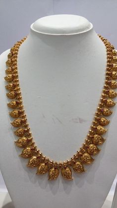 Mango Design Long Necklace Gold, Manga Malai Gold Jewellery Designs, Aaram Gold Designs, Mango Haaram Designs Gold, Mango Design Necklace Gold, Mango Necklace Indian Gold, Mango Mala Jewellery Gold, Long Necklace Gold Indian Bridal, Long Haram Designs Indian