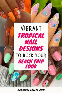 Get ready to rock your beach trip with these vibrant tropical nail designs! Explore 15 cute and eye-catching beach vacay nail ideas that will make your nails stand out during your seaside adventures. From bold colors to tropical-inspired patterns, these beach themed summer nails are sure to make waves and bring the beach vibes to your fingertips. Beach Vacation Nails, Vacation Nail Art, Vacation Nail Designs, Beach Themed Nails, Vacation Nails Beach, Tropical Nail Art, Hawaii Nails, Tropical Vacation Nails