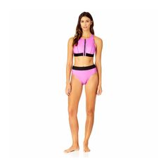 Show off in confident beach style with our Zip Front Bra Swimsuit, featured in a number of eye catching colors. This swim top has a zipper at the center front and customizable support from removable cups. Designed with copper-infused fabric, this swimsuit ensures lasting freshness from anti-bacterial and anti-odor benefits. The UPF 50+ rating also provides additional sun protection, allowing you to focus on enjoying your time in the water. Pair this swim top with our matching swim bottom for a c Pink Swimwear For Water Sports In Spring, Athleisure Summer Swimwear With Color Block, Pink Beachwear Tankini For Water Sports, Pink Tankini For Beach Season Water Sports, Purple Color Block Swimwear For Beach Season, Purple Sports Swimwear For Summer, Pink Athleisure Swimwear For Pool, Pink Athleisure Swimwear For Beach Season, Sporty Purple Swimwear For Poolside