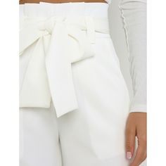 White Wide Leg High Waist Pocket Pants with Belt Elegant Paperbag Waist Bottoms With Pockets, Elegant Bottoms With Pockets And Paperbag Waist, Elegant Bottoms With Paperbag Waist And Pockets, White Workwear Pants With Tie Waist, High-waist White Pants With Belt Loops, High Waist White Pants With Belt Loops, White Trousers With Tie Waist, White Tie Waist Trousers, White High-waisted Pants With Tie Waist