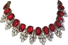 Red Rhinestone Necklace For Party, Red Jeweled Rhinestone Necklace For Party, Red Jeweled Crystal Necklace, Red Crystal Necklaces With Jewels, Red Rhinestone Party Necklaces, Red Crystal Necklace With Jewels, Red Rhinestone Necklace For Gift, Red Rhinestone Necklaces For Gifts, Cheap Red Rhinestone Necklaces