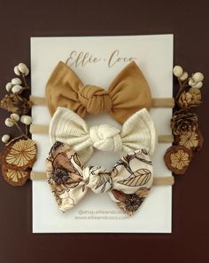 These hair bows are available on nylon headbands or as hair clips. It's the perfect hair accessory to dress up an outfit and is also a great new baby gift for a baby shower. The nylon headband is one size fits all. The soft stretch makes it super comfortable. Stretch out by hand first to fit and it won't leave any marks on her precious head! You might also like our square knot bows here >> https://etsy.me/3aBwCLQ This Headband Set Includes: 1 x Wheat Knotted Bow 1 x Natural Ribbed Modal Bow 1 x Adjustable Cream Hair Accessories With Bow, White Adjustable Hair Accessories, Adjustable White Bow With Matching Headband, White Adjustable Bow With Butterfly Knot, White Bow With Matching Headband, Adjustable White Hair Accessories With Bow Tie, White Headband With Bow Tie, White Bow Tie Headband, Adjustable Bow Headband As Gift