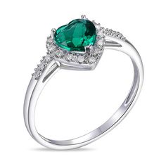 a heart shaped emerald and diamond ring