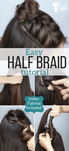 Braided Hairstyle Tutorial Videos, Braid Hairstyle Tutorial, Chignon Simple, Half Braid, Easy Updo, Easy Updo Hairstyles, Cute Video, Braid Hairstyle, Hairstyle Tutorial