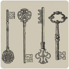 an assortment of antique keys and key chains from the 19th century to the present day