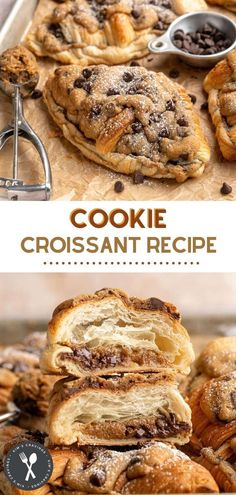 cookies and croissants are stacked on top of each other