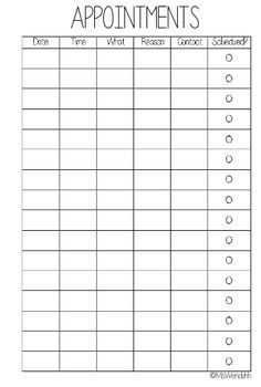 a printable appointment sheet for students to use in their school's calendars