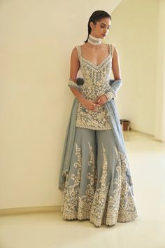 #aesthetic #fashion Indian Trending Outfits, Indian Clothes Aesthetic, Sangeet Guest Outfit, Sharara Designs Party Wear, Garara Suits Designs, Indian Outfits Modern, Backless Blouse Designs, Traditional Blouse Designs