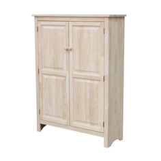 a wooden cabinet with two doors and drawers