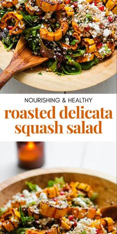 roasted delicata squash salad with feta cheese on top