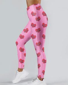 Print High Waist Slim Fit Pants P14157 Trendy Sports Pants For Spring, Trendy High Waist Gym Bottoms, Trendy Full Length Gym Pants, Trendy Full-length Gym Pants, Pink Gym Bottoms With Pockets, High Rise Pink Bottoms For Streetwear, Trendy High Waist Sports Bottoms, Casual High Rise Gym Bottoms, Trendy Workout Pants With Pockets