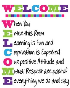 a colorful welcome sign with the words welcome written in different colors and font on it