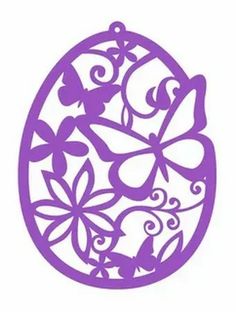 a purple paper cut out of an egg with butterflies on it