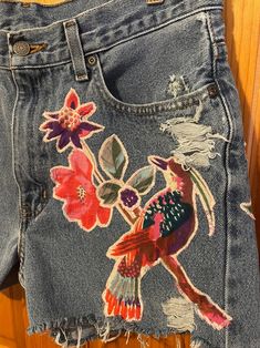 Upcycled Vintage Faded Glory Cutoff Jean Shorts / Handmade Patchwork Denim Shorts / Vintage Cutoffs / Birds and Flowers - Etsy Cutoff Jean Shorts, Faded Glory, Denim Patchwork, Cut Off, Upcycled Vintage, Jean Shorts, Denim Shorts, Womens Shorts