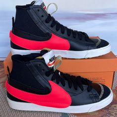 New In The Box Authentic Men’s Nike Blazer Mid '77 Jumbo Black/Bright Crimson-Sail Sneakers Dd3111 001 Nike Blazer Mid '77 Jumbo Black/Sail/Olive Aura/Bright Crimson Men's Shoes Style Dd3111-001 Nike Blazer Mid 77 Black, Nike Blazer Mid 77 Jumbo, Nike 95, Red And Black Shoes, Nike Stefan Janoski, Nike Sb Blazer, Nike Air Max 2016, Nike Blazers, Nike Blazer Mid 77