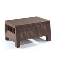 an outdoor coffee table made out of wicker with the top open and bottom closed