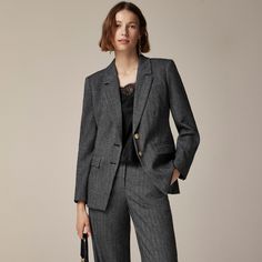 Madelyn blazer in herringbone wool blend Herringbone Blazer Outfit, Hair Wrap Scarf, Herringbone Blazer, Strong Shoulders, Blazer Outfits, Suit Shop, Scarf Hairstyles, Herringbone, Sheep