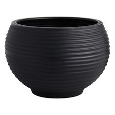 a black vase is shown on a white background