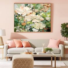 Big Flower Texture Artwork Original Abstract Green Leaves Oil Painting On Canvas Home Decor Gift Abstract Flower Paintings, Pink Paint Colors, Flower Canvas Art, Floral Oil Paintings, Abstract Flower Painting, Floral Oil, Flower Paintings, Pink Paint, Color Flower