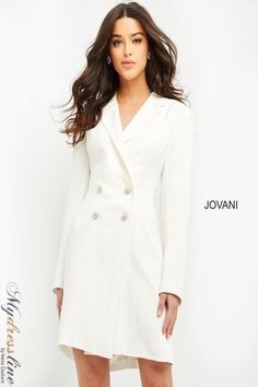 Looking for a stylish, contemporary blazer that will make you stand out? Look no further than the Jovani M1265. This three quarter length blazer is perfect for any occasion, and will surely turn heads when you walk into the room. With its sleek design and sharp tailoring, the Jovani M1265 is a must-have piece in your wardrobe. Cocktail Event, Plastic Dress, Dress Cover, Crepe Dress, Three Quarter, Sleek Design, Evening Dresses, Types Of Sleeves, Dress Up