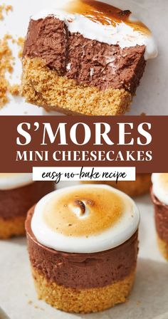 s'mores mini cheesecakes with chocolate frosting on top