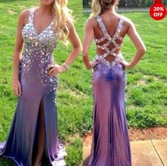 Sparkling V-neck Evening Dress For Prom, Mermaid Dress With Rhinestones For Prom Season, Rhinestone Mermaid Hem Gown For Prom, Rhinestone Mermaid Dress For Prom Season, Purple Mermaid Dress For Prom Party, Embellished V-neck Mermaid Dress For Party, Embellished V-neck Mermaid Wedding Dress, V-neck Mermaid Homecoming Dress, Fitted V-neck Gown With Rhinestones