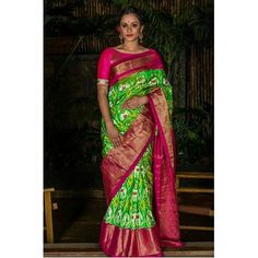 Pochampally Ikkat Silk Parrot Green Color Saree With Blue Color Border T1 Navratri Ikat Print Pre-draped Saree, Paithani Silk Ikat Print Traditional Wear, Traditional Ikat Print Paithani Silk Wear, Traditional Wear In Paithani Silk With Ikat Print, Traditional Wear With Ikat Print And Paithani Silk, Festive Anarkali Saree With Ikat Print, Traditional Wear Katan Silk With Ikat Print, Banarasi Silk Ikat Print Saree For Wedding, Navratri Silk Traditional Wear With Ikat Print