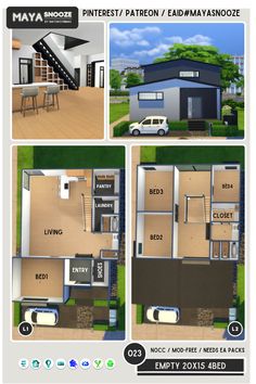 three story house plan with 3 bedroom and 2 bathroom in the same area, which is also