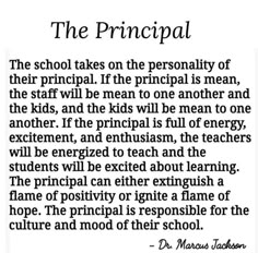 a poem written in black and white that says, the principals