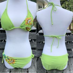 Chartreuse Triangle Bikini Set With Floral Appliqu! Slide Triangle Top With Removable Soft Cups. Hipster Low Rise Bikini Bottom Features Double Loop Adjustable Side Ties. Size Medium. New With Tags Boutique Item. A Five Star Rated Item! Lime Green Fitted Swimwear For Poolside, Fitted Lime Green Swimwear For Poolside, Lime Green Fitted Swimwear For Summer, Neon Yellow Fitted Triangle Top Swimwear, Lime Green Fitted Summer Swimwear, Fitted Neon Yellow Triangle Top Swimwear, Fitted Lime Green Summer Swimwear, Fitted Lime Green Swimwear For Vacation, Sequin Halter