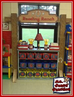 an image of a reading ranch display in the classroom with lots of books and toys