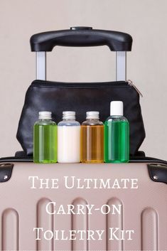 the ultimate carry - on toiletry kit for women and men is packed in a suitcase