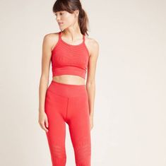 Cutouts Mesh Panels Moisture-Wicking Nylon & Spandex Pullover Style Machine Wash Colorway: Strawberry Mimosa Fitted Mesh Activewear With Bra Friendly Design, Spring Sporty Snug Fit Activewear, Spring Sporty Activewear With Snug Fit, Fitted Mesh Sports Bra For Yoga, Fitted Mesh Racerback Activewear, Red Stretch Sports Bra For Light Exercise, Red Sports Bra With Seamless Stretch Construction, Red Athleisure Sports Bra For Running, Summer Athleisure Activewear With Snug Fit