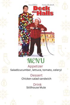 a menu for a christmas dinner with an image of two men