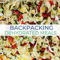 a box filled with shredded vegetables and the words backpacking dehydrated meals