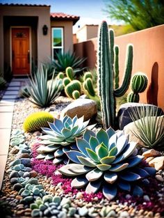 a cactus garden with rocks and succulents