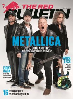 the red bulletin magazine cover featuring metallicica and their band, from left to right