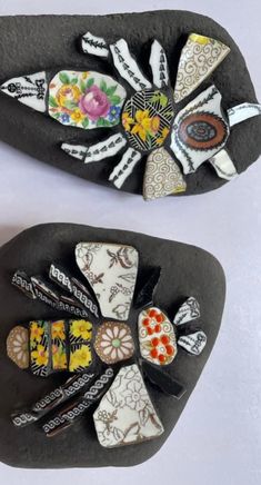 two pairs of shoes that are made out of rocks