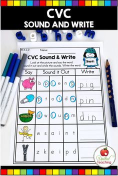 the cvc sound and write worksheet with pencils on top of it