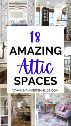 the top ten amazing attic spaces in this house are all white and have blue lettering on them