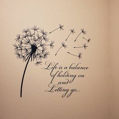 a dandelion with the words life is a balance of holding on and letting go